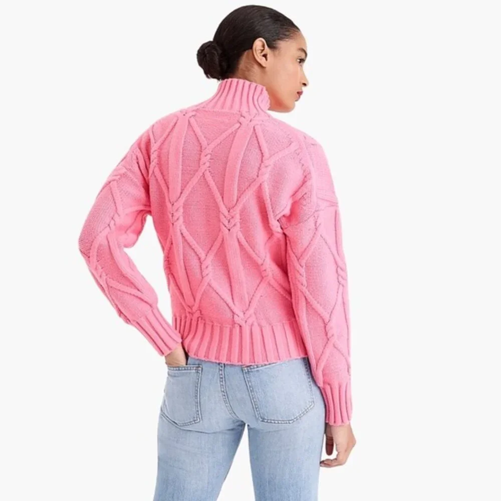 J.Crew Collection Cable Mock Neck Pink Sweater - Picture 3 of 8